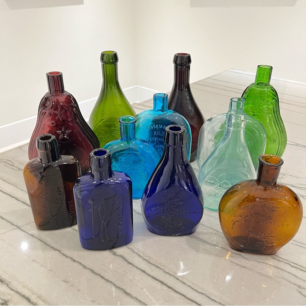 Vintage Reproduction Colored Glass Bottles/sold individually